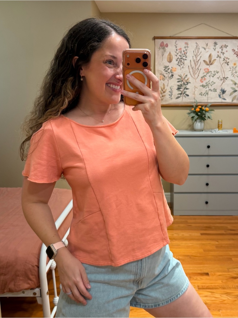 Anthropologie Dolan Sweatshirt Short Sleeve Coral Top - Casual Tee Small